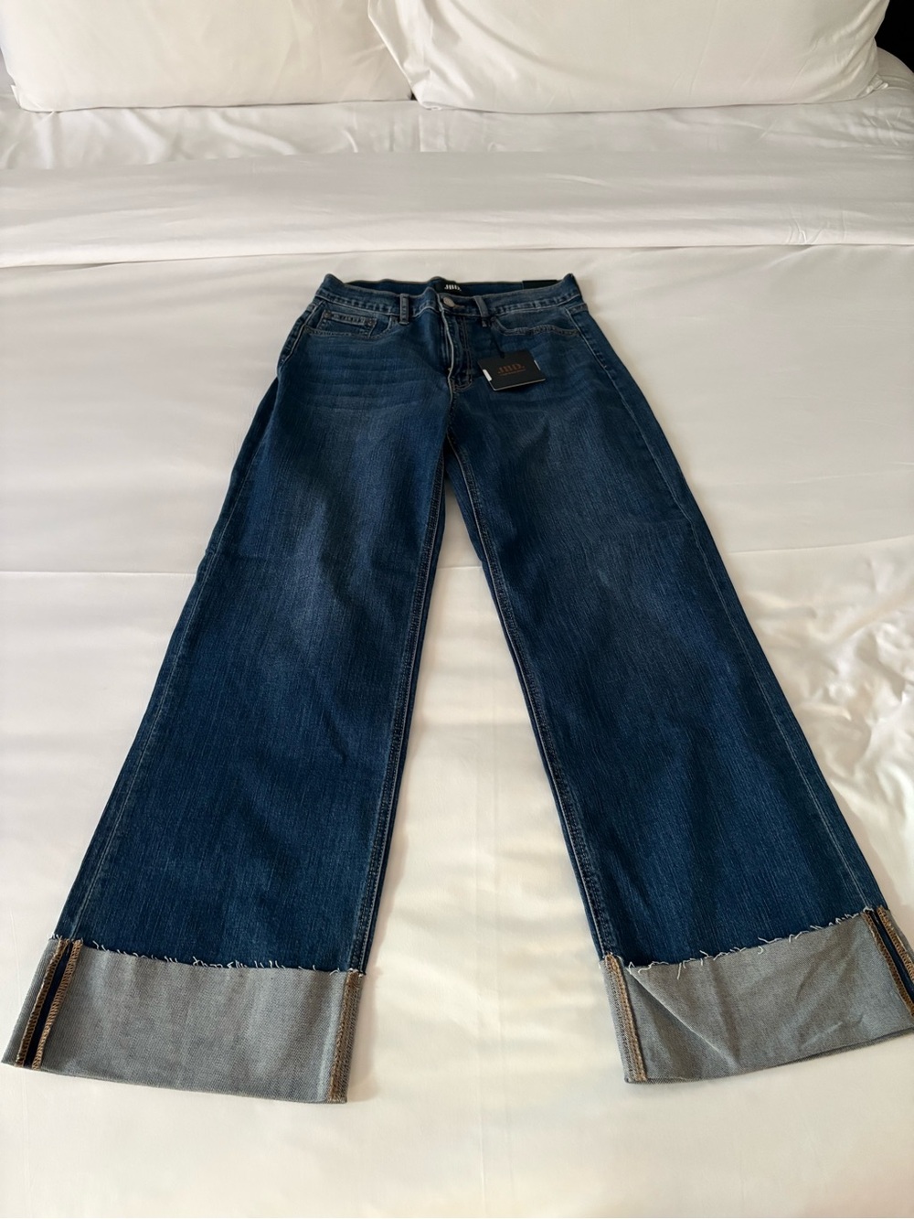 Just Black Denim Wide Leg Cuffed wide ankle vintage Dark Blue Women’s Jeans NEW